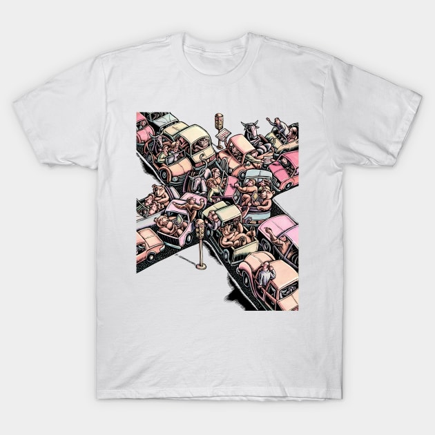 Traffic Jam with Bulls and Bears T-Shirt by Lisa Haney